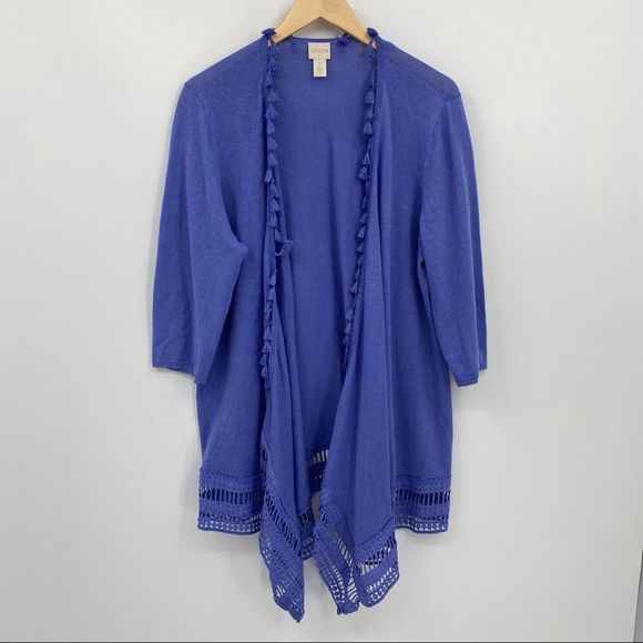 Chico’s blue linen crochet lace accents cardigan sweater - Picture 10 of 10